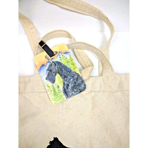 Embroidered Canvas Tote Bag Dog Lover Schnauzer Silhouette Gift w Bonus ID Tag - Picture 6 of 8